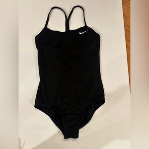 Girl’s Nike Black One-Piece Swimsuit with White Swoosh Logo